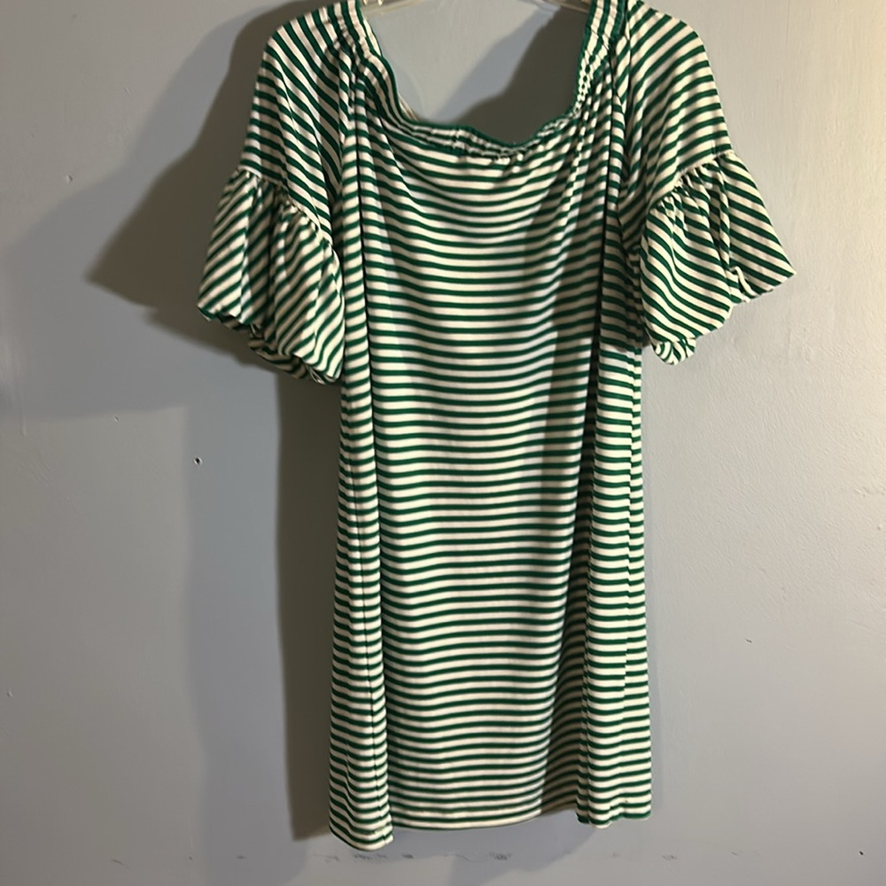 Donna Morgan Green and White Striped Mini Dress Size 12 - Picture 3 of 8